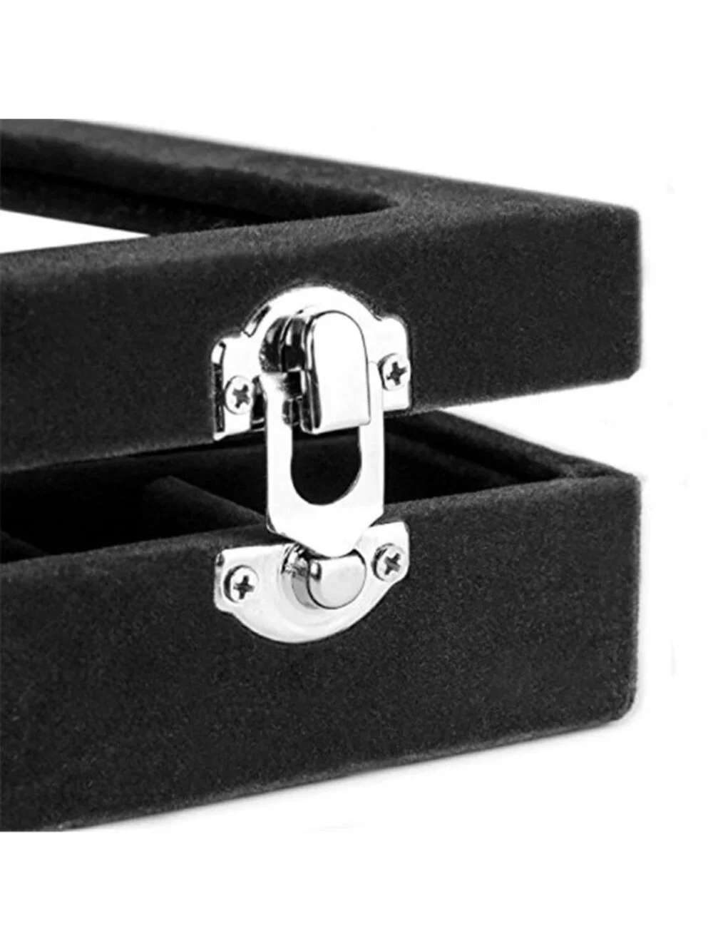 Black Velvet Ring Organizer Tray 7 Slots Transparent Lid Dustproof Jewelry Box